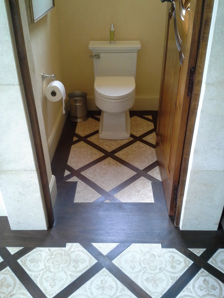 Tile and wood inlay bathroom remodel 